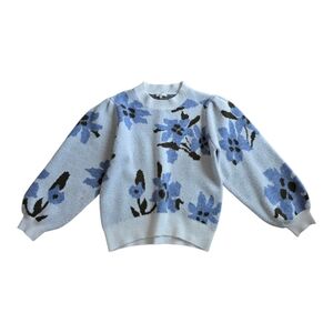 Tea n Rose Blue Floral Crew Neck Gqendolyn Cozy Sweater L